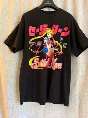 Primitive Sailor Moon Black Graphic Tee Anime Large EUC